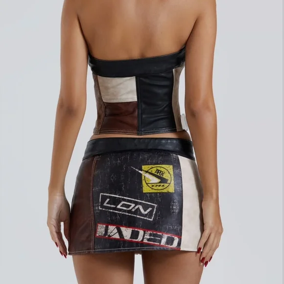 Jaded London Brown and Cream Patchwork Skirt Set - Picture 6 of 7